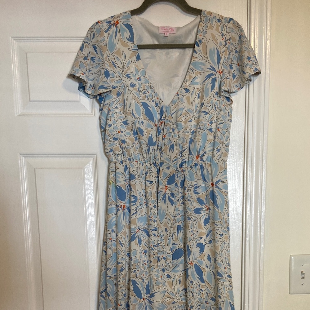 Pink Lily Floral White/Blue Dress